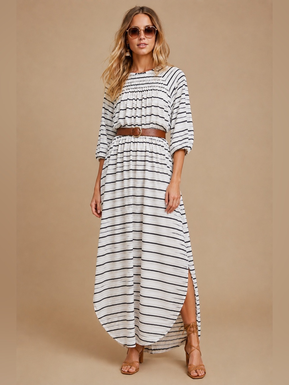 Faithful The Brand Rae Maxi Dress Amsterdam Stripe Coastal NWT Missing Belt XS